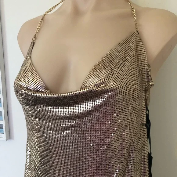 🌿 H:ours 🌿 ladies chainmail glomesh gold dress mini party BNWT - Picture 7 of 7